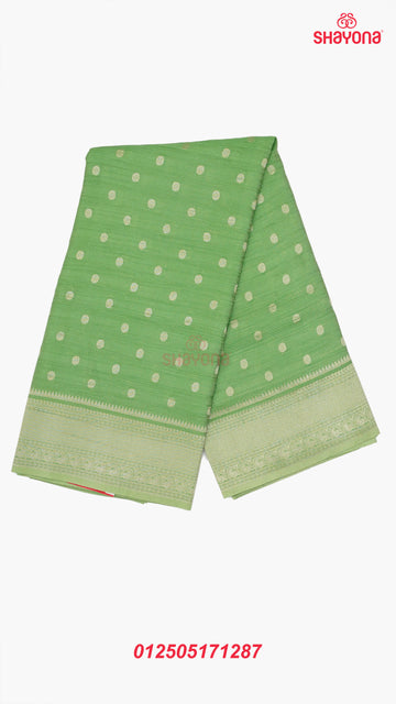 Medium Green Banarasi Georgette Khaddi Soft Silk Saree with Butti Gala, All Over Jaal Nakshi Border & Heavy Pallav