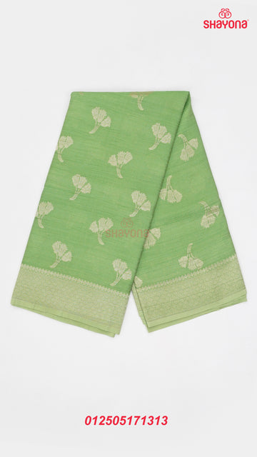 Medium Green Banarasi Georgette Khaddi Soft Silk Saree with Butta Gala, Jaal Nakshi Border & Heavy Pallav
