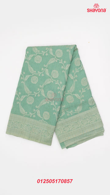 Aqua Banarasi Georgette Khaddi Print Saree with All Over Jaal, Nakshi Border & Heavy Pallav