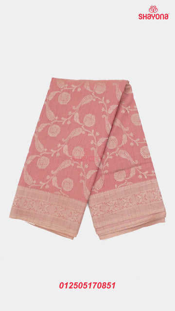 Rose Gold Banarasi Georgette Khaddi Print Saree with Butti, Jaal Weave, Nakshi Border & Heavy Pallav