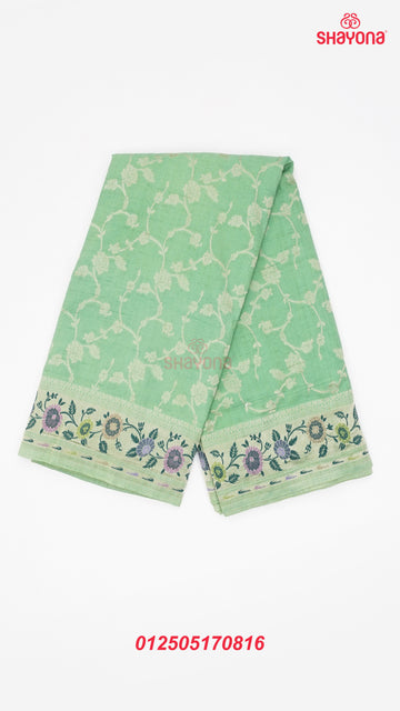Light Green Banarasi Georgette Khaddi Print Soft Silk Saree with Minakari Jaal Gala, Nakshi Border & Heavy Pallav