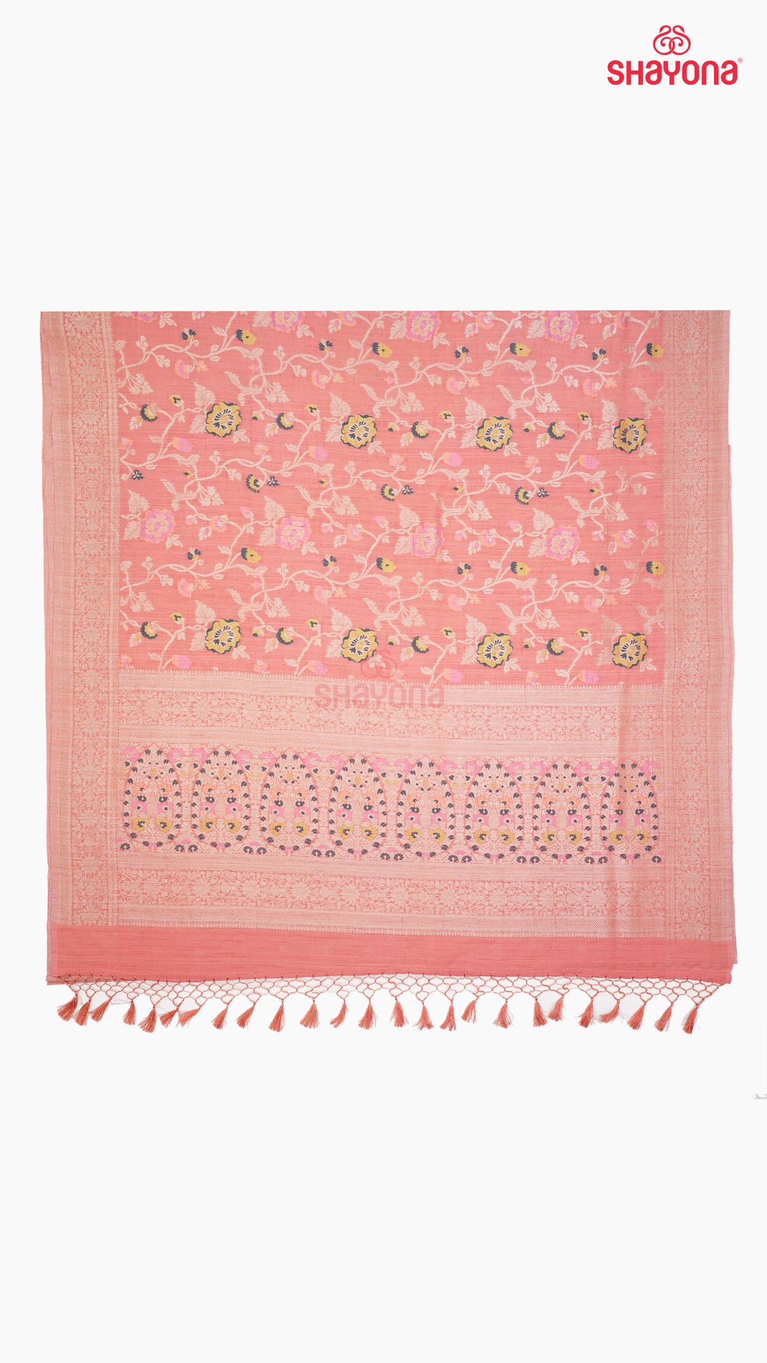 Exquisite Light Coral Banarasi Georgette Soft Silk Saree with Minakari Jaal Gala, Nakshi Border & Heavy Pallav