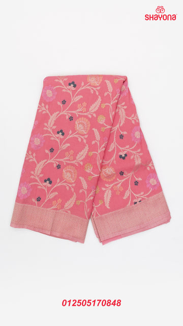 Dark Pink Banarasi Georgette Soft Silk Saree with Minakari Jaal Gala & Heavy Pallav
