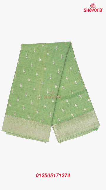 Light Green Banarasi Georgette Khaddi Soft Silk Saree with Butti Gala, Jaal Nakshi Border & Heavy Pallav