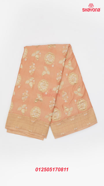 Light Rose Gold Banarasi Georgette Khaddi Print Saree with All-Over Butta, Jaal Weave, Nakshi Border & Heavy Pallav
