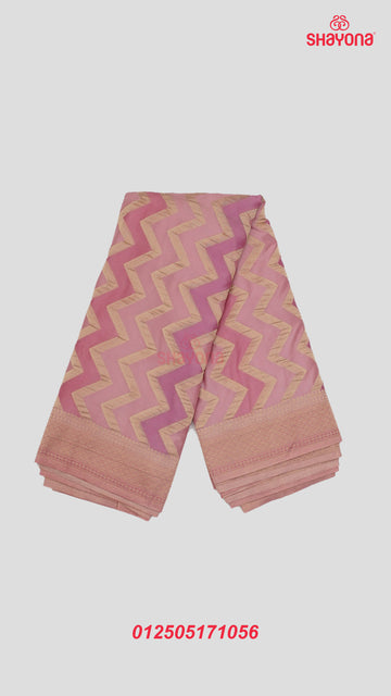 Dark Pink & Light Pink Banarasi Georgette Khaddi Print Saree with Golden Leheriya, Jaal Weave & Heavy Pallav