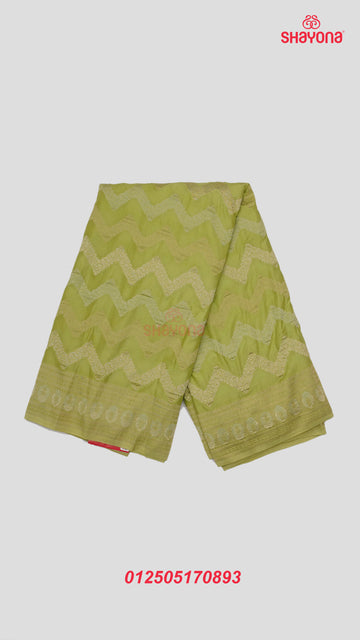 Olive Banarasi Georgette Khaddi Print Saree with All Over Jaal, Nakshi Border & Heavy Pallav