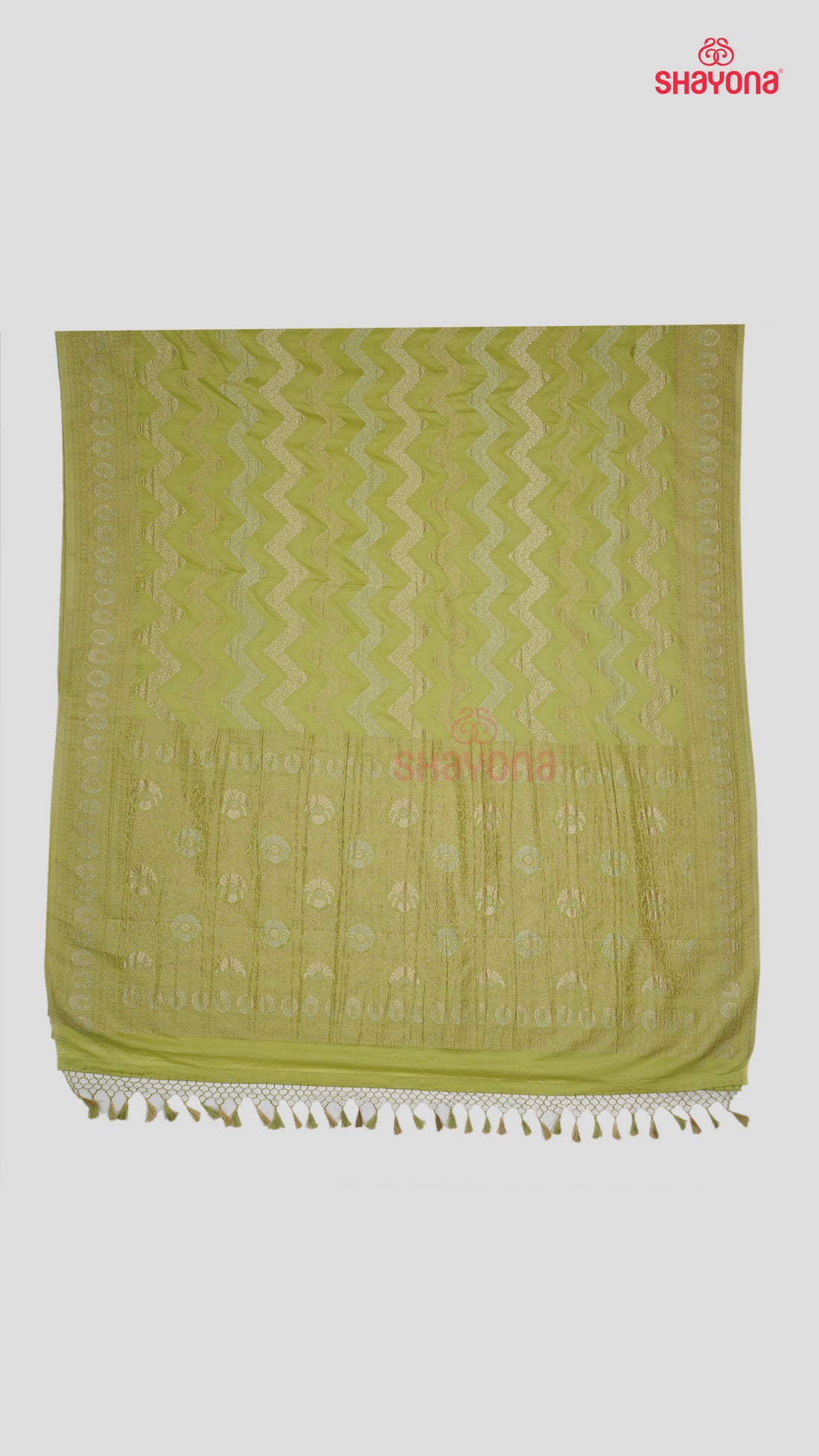 Olive Banarasi Georgette Khaddi Print Saree with All Over Jaal, Nakshi Border & Heavy Pallav