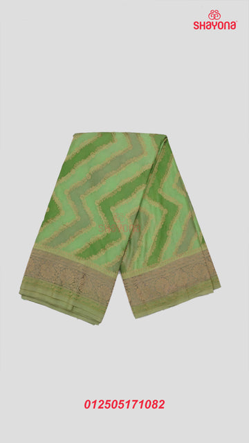 Light Olive Banarasi Georgette Khaddi Soft Silk Saree with Lehariya Gala, All Over Butti Weave, Jaal Nakshi Border & Heavy Pallav