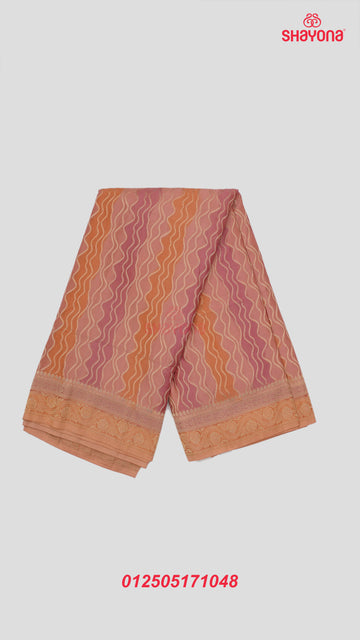 Light Coral Banarasi Georgette Khaddi Soft Silk Saree with Lehariya Gala, Jaal Nakshi Border & Heavy Pallav