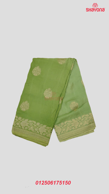 Green Banarasi Georgette Khaddi Soft Silk Saree with Butta Gala, Jaal Nakshi Border & Heavy Pallav