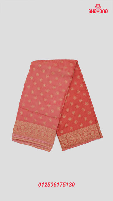 Pale Violet Red Banarasi Georgette Khaddi Print Soft Silk Saree with Leheriya Style Butta Gala, Jaal Nakshi Border & Heavy Pallav