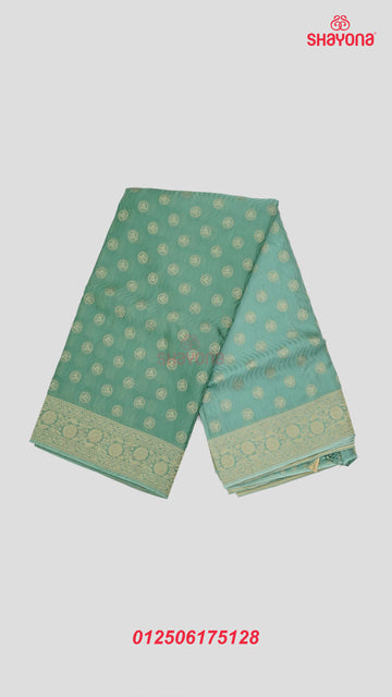Grayish Cyan Banarasi Georgette Khaddi Soft Silk Saree with Butta in Gala, Jaal Nakshi Border & Heavy Pallav