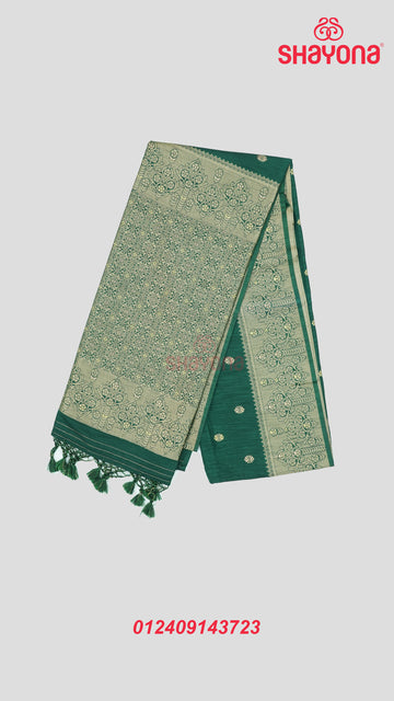 Pomona Green Banarasi Soft Silk Saree with Butti Gala & Nakshi Border