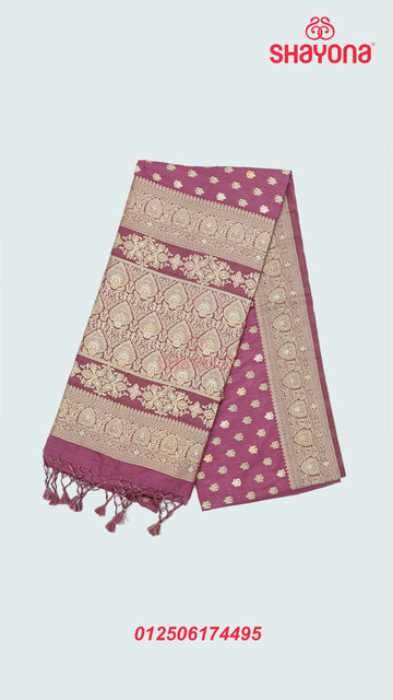 Magenta Banarasi Soft Silk Saree with Golden Buttis & Heavy Minakari Nakshi Border