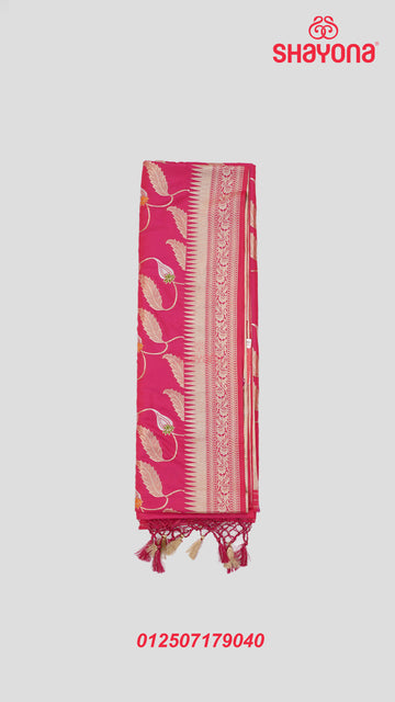 Violet Red Banarasi Silk Ashavali Saree with Minakari Jaal & Nakshi Border