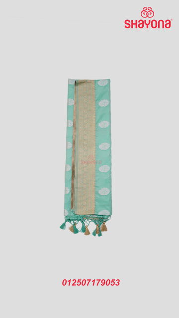 Aqua Banarasi Silk Ashavali Saree with Butta Gala & Heavy Pallav