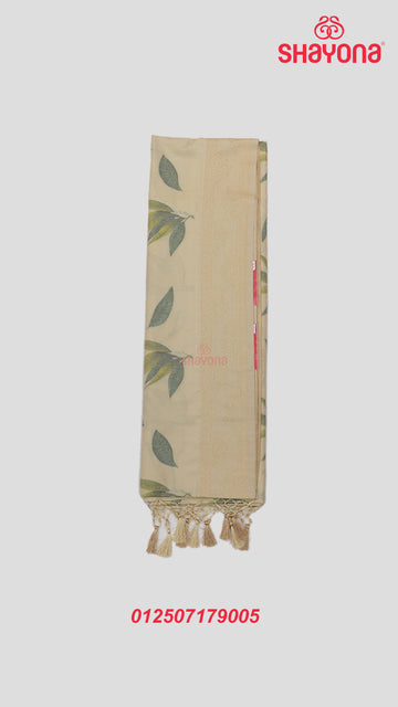 Corn Silk Banarasi Silk Ashavali Saree with All Over Butti & Floral Jaal Gala