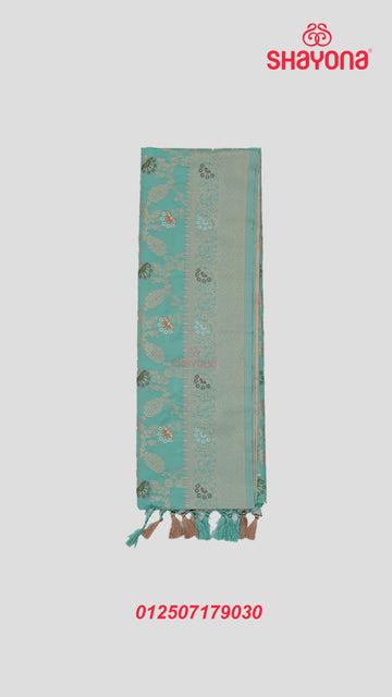 Light Aqua Banarasi Silk Ashavali Saree with Minakari Butta in Diagonal Jaal