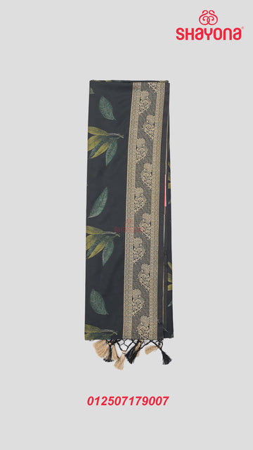 Black Banarasi Silk Ashavali Saree with All Over Butti & Floral Jaal Gala