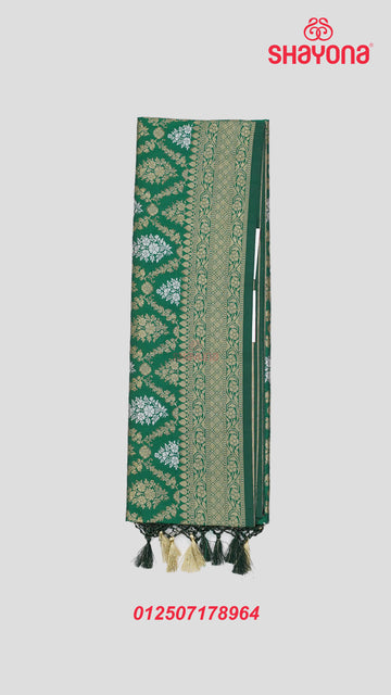 Pomona Green Banarasi Silk Ashavali Saree with Golden & Silver Minakari Butta in Jaal