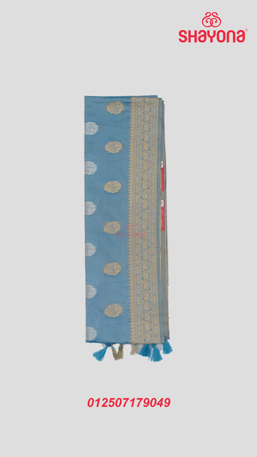 Light Blue Banarasi Silk Ashavali Saree with Butta Gala, Nakshi Border & Heavy Pallav