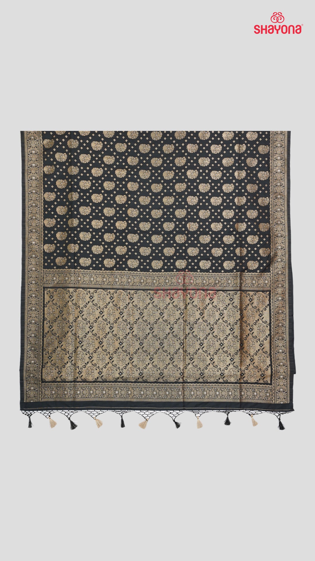 Black Banarasi Silk Ashavali Saree with Diamond Butti Jaal & Heavy Pallav