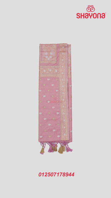 Pink Banarasi Silk Ashavali Saree with Minakari Butti Gala, Nakshi Border & Heavy Pallav