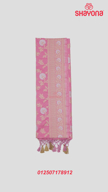 Pink Banarasi Silk Ashavali Saree with Minakari Jaal Gala, Nakshi Border & Heavy Pallav
