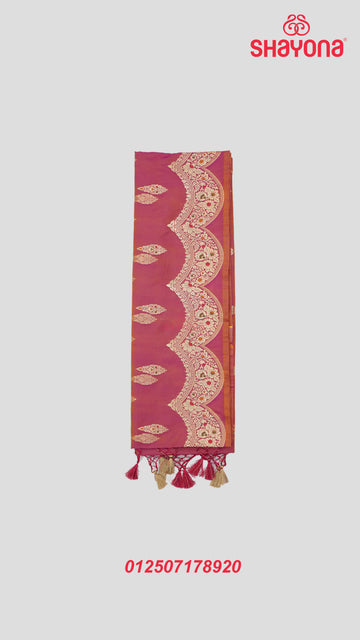 Magenta Banarasi Silk Ashavali Saree with Minakari Butta in Gala, Nakshi Border & Heavy Pallav