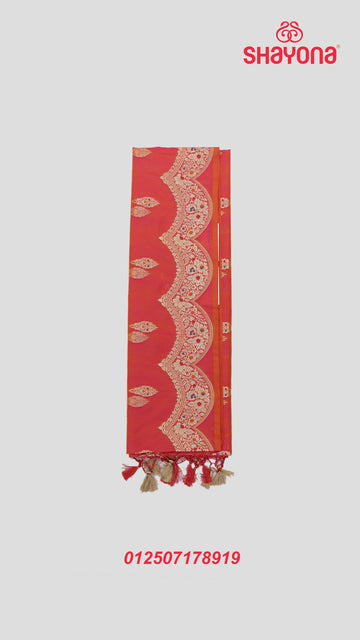 Light Coral Banarasi Silk Ashavali Saree with Minakari Butta in Gala, Nakshi Border & Heavy Pallav