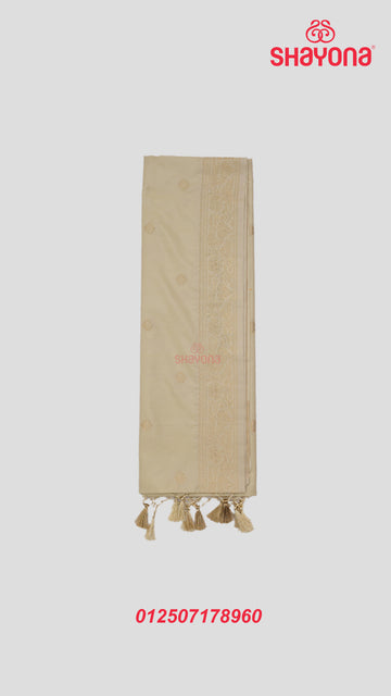 Almond Banarasi Silk Ashavali Saree with Butti Gala, Nakshi Border & Heavy Pallav