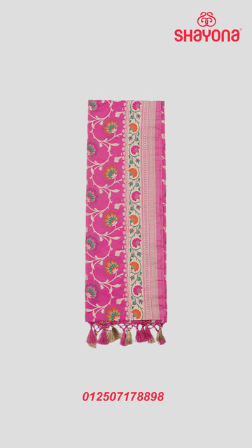 Light Deep Pink Banarasi Silk Ashavali Saree with Minakari Jaal Work