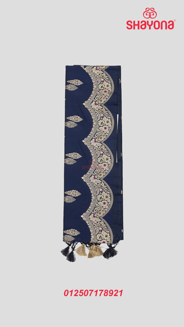 Dark Navy Blue Banarasi Silk Ashavali Saree with Minakari Butta in Gala, Nakshi Border & Heavy Pallav