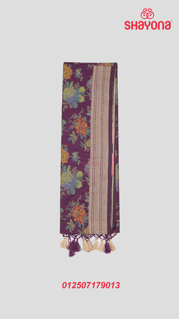 Dark Purple Banarasi Silk Ashavali Saree with Butti & Floral Jaal Gala
