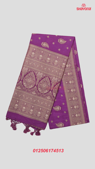 Magenta Banarasi Soft Silk Saree with Golden Butta & Nakshi Border