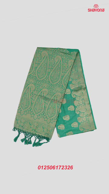 Aqua Banarasi Soft Silk Saree with Golden Butta & Nakshi Border