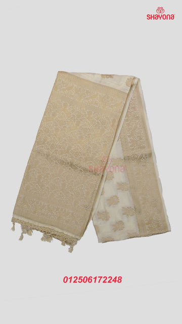 Ivory Banarasi Soft Silk Saree with Golden Butta & Nakshi Border