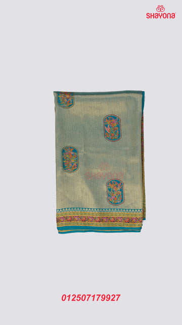 Cadet Blue Tissue Art Silk Saree