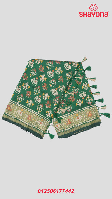 Dark Green Artificial Powerloom Silk Thread Patola Saree