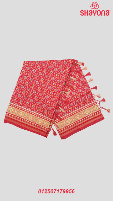Red Artificial Silk Patola Saree with Jaal Weave, Nakshi Border & Heavy Pallav