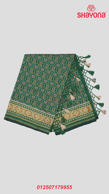 Dark Green Artificial Silk Patola Saree with Jaal Weave, Nakshi Border & Heavy Pallav