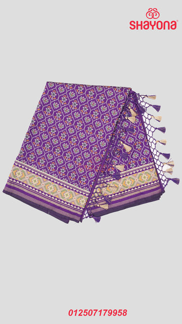 Dark Purple Artificial Silk Patola Saree with Jaal Weave, Nakshi Border & Heavy Pallav