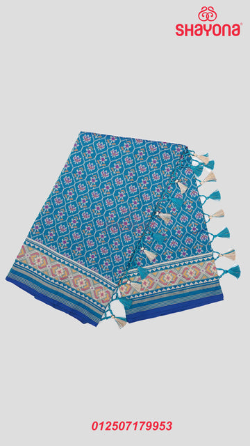 Steel Blue Artificial Powerloom Silk Thread Patola Saree with Heavy Pallav & Nakshi Border