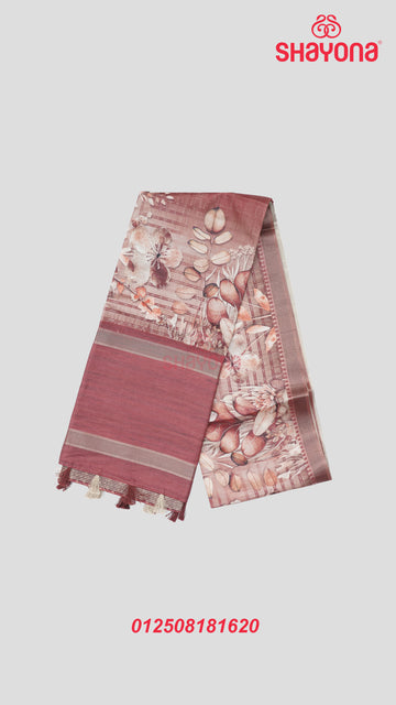 Dark Rose Gold Tussa Cotton Saree – Elegant Ethnic Charm