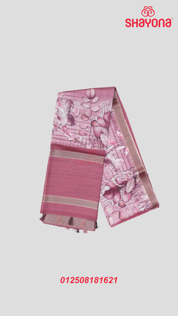 Rose Gold Weaved Tussa Cotton Saree with Multicoloured Floral Butta Jaal