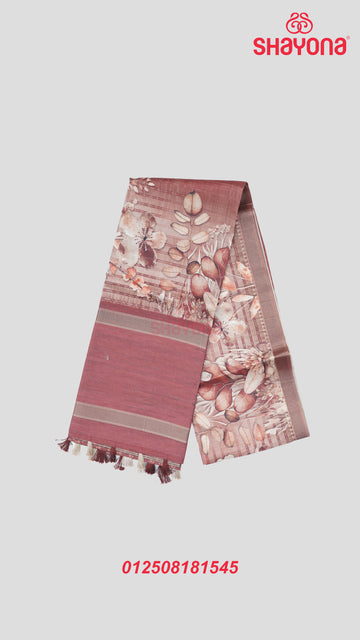 Dark Rose Gold Tussa Cotton Saree – Graceful Elegance with Vibrant Prints