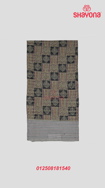 Gray & Multicolor Tussa-Based Cotton Saree with Golden Chanderi Checks & Digital Print
