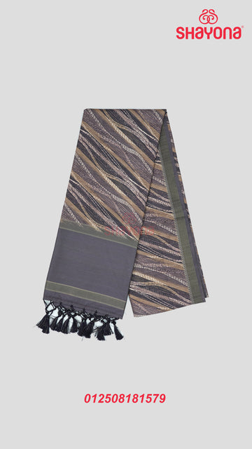 Light Black Weaved Tussa Cotton Saree with Multicoloured Diagonal Leheriya Jaal