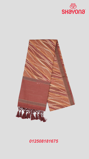 Rosy Brown Tussa Cotton Saree with Diagonal Waves Jaal